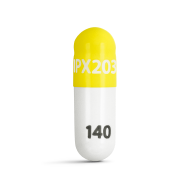 single yellow capsule of 140 mg LD